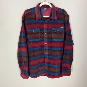 Eddie Bauer Soft Flannel Button Up Shirt Shacket Mens Large Red Blue Striped